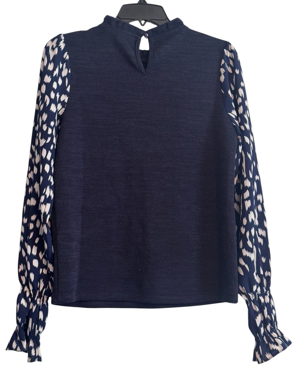 THML Navy Mixed-Media Ruffle-Neck Blouse - Picture 5 of 5